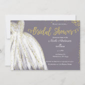 Invitation Robe Blanche Paillettes Dorées Violettes Grises En (Devant)