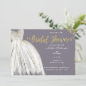 Invitation Robe Blanche Paillettes Dorées Violettes Grises En (Debout devant)