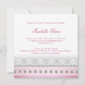 Invitation Robe blanche perles bébé fille baptême (Dos)