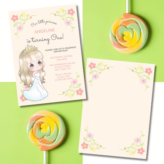 Invitation Robe blanche Princesse Floral Peach Anniversaire