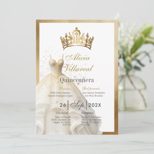 Invitation Robe blanche quinceañera (Debout devant)