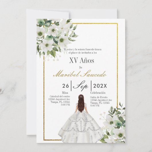 Invitation Robe blanche quinceañera (Devant)