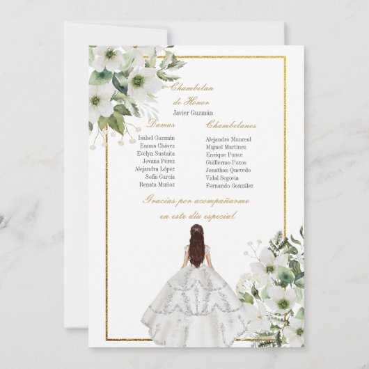 Invitation Robe blanche quinceañera (Dos)