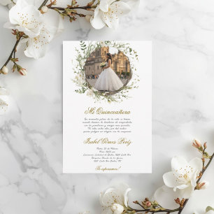 Invitation Robe blanche Quinceanera avec photo en espagnol