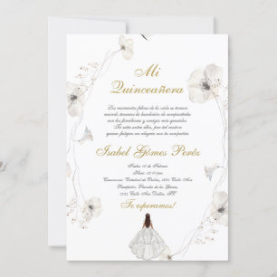 Invitation Robe blanche Quinceanera silhouette espagnole