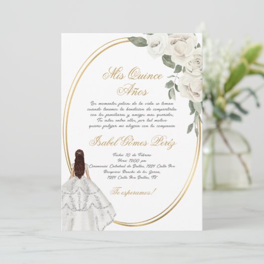 Invitation Robe blanche silhouette Quinceanera (Debout devant)