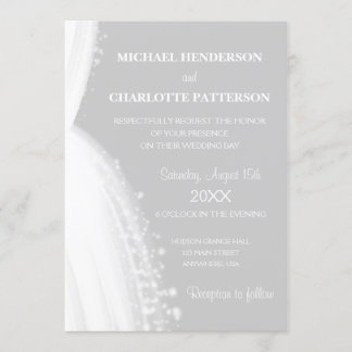 Invitation Robe blanche simple et élégante Mariage gris silho