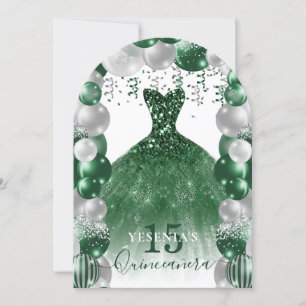 Invitation Robe blanche verte étincelante Quinceañera