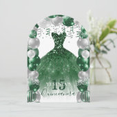 Invitation Robe blanche verte étincelante Quinceañera (Debout devant)