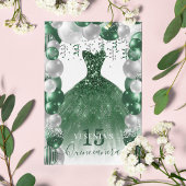 Invitation Robe blanche verte étincelante Quinceañera