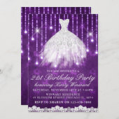 Invitation Robe blanche violet glamour fête d'anniversaire (Devant / Derrière)