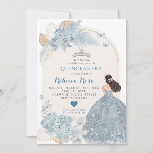 Invitation Robe bleu clair Boho Princesse Quinceañera (Devant)