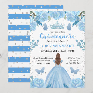 Invitation Robe Bleu Clair Cheveux Rouges Princesse Quinceane