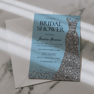 Invitation Robe bleu clair et argentée pour la douche de la m
