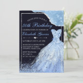 Invitation Robe bleu clair et bordure en verre Anniversaire (Debout devant)