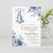 Invitation Robe bleu clair Fleurs Roses Quinceañera (Debout devant)