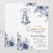 Invitation Robe bleu clair Fleurs Roses Quinceañera (Devant / Derrière)