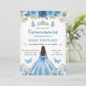 Invitation Robe bleu clair Peau foncée Princesse Quinceanera (Debout devant)