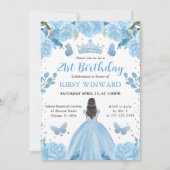 Invitation Robe bleu clair Princesse brune Anniversaire (Devant)