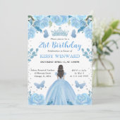 Invitation Robe bleu clair Princesse brune Anniversaire (Debout devant)
