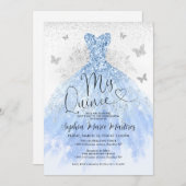 Invitation Robe bleu Dusty Mis Quince Quinceañera (Devant / Derrière)