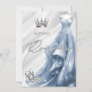 Invitation Robe bleu étincelante en argent Quinceañera