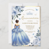 Invitation Robe bleu Floral Papillon Quinceañera (Devant)
