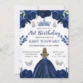 Invitation Robe bleu foncé Princesse blonde Anniversaire (Devant)