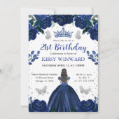 Invitation Robe bleu foncé Princesse brune Anniversaire (Devant)
