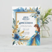 Invitation Robe bleu or Quinceañera (Debout devant)