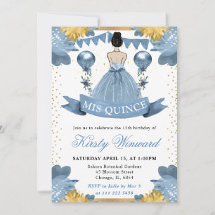 Invitation Robe Bleu Poussiéreux Princesse Brune de Quinceane
