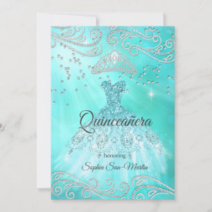 Invitation Robe bleu sarcelle Quinceanera 15e anniversaire