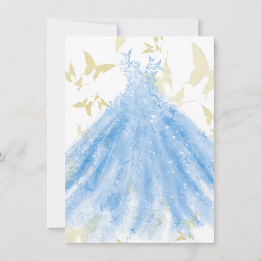 Invitation Robe Bleue Bleue Bleu Bleu Or Douce 16 Partie Inv (Dos)