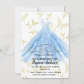 Invitation Robe Bleue Bleue Bleu Bleu Or Douce 16 Partie Inv (Devant)