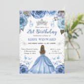 Invitation Robe bleue Blonde Princesse Anniversaire (Debout devant)