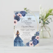 Invitation Robe bleue, cadre aux fleurs bleues (Debout devant)