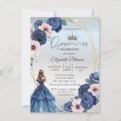 Invitation Robe bleue, cadre aux fleurs bleues (Devant)