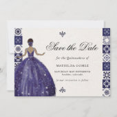 Invitation Robe Bleue Carreaux Mur Quinceañera Enregistrer La (Devant)