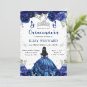 Invitation Robe bleue Cheveux noirs Princesse Quinceanera (Debout devant)