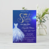 Invitation Robe bleue chic, diamants Blue Sweet 16 (Debout devant)