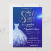 Invitation Robe bleue chic, diamants Blue Sweet 16 (Devant)