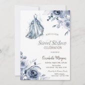 Invitation Robe Bleue Chic Roses Doux 16 (Devant)