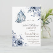 Invitation Robe Bleue Chic Roses Doux 16 (Debout devant)