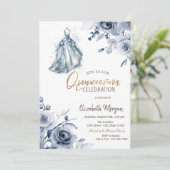 Invitation Robe Bleue Chic Roses Quinceañera (Debout devant)