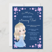 Invitation Robe Bleue Cute Princesse Floral Photo Anniversair (Devant)
