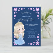 Invitation Robe Bleue Cute Princesse Floral Photo Anniversair (Debout devant)