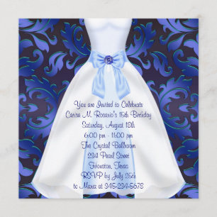 Invitation Robe bleue damassée bleue pour Quinceanera fête d'