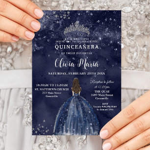 Invitation Robe bleue de la Marine étoilée Silver Quinceañera