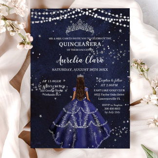 Invitation Robe bleue de la Marine étoilée Silver Quinceañera