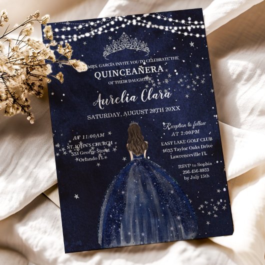 Invitation Robe bleue de la Marine étoilée Silver Quinceañera